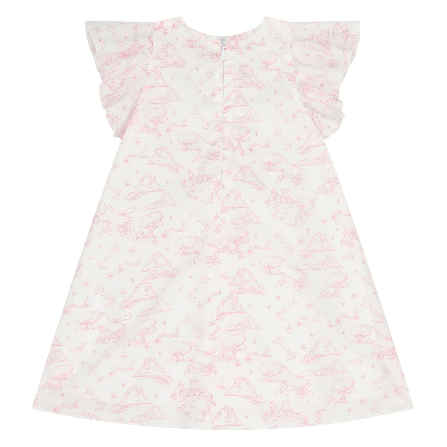 Baby Girls White & Pink Toile de Jouy Dress Set, 1, hi-res