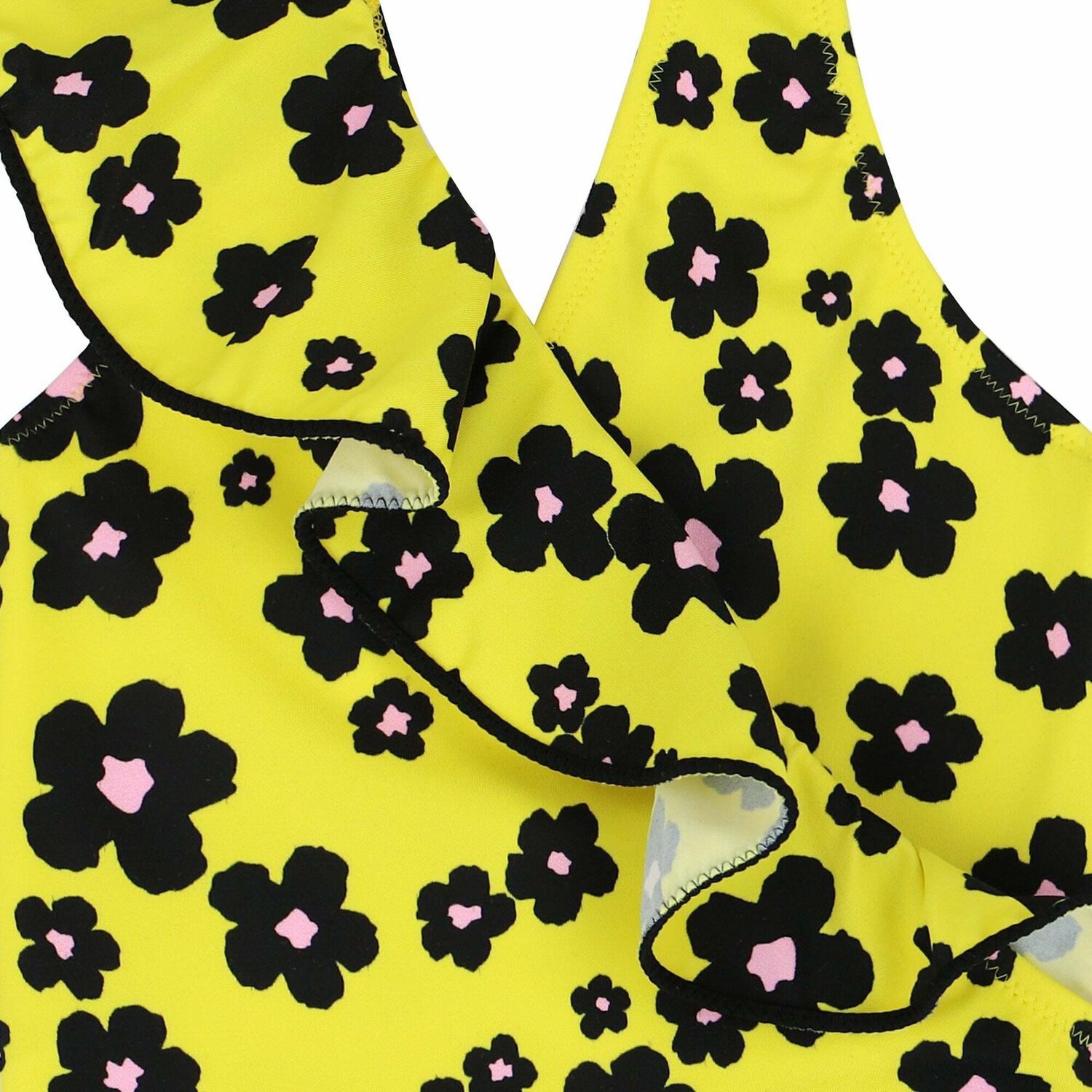 Girls Yellow Printed Swimsuit, 1, hi-res