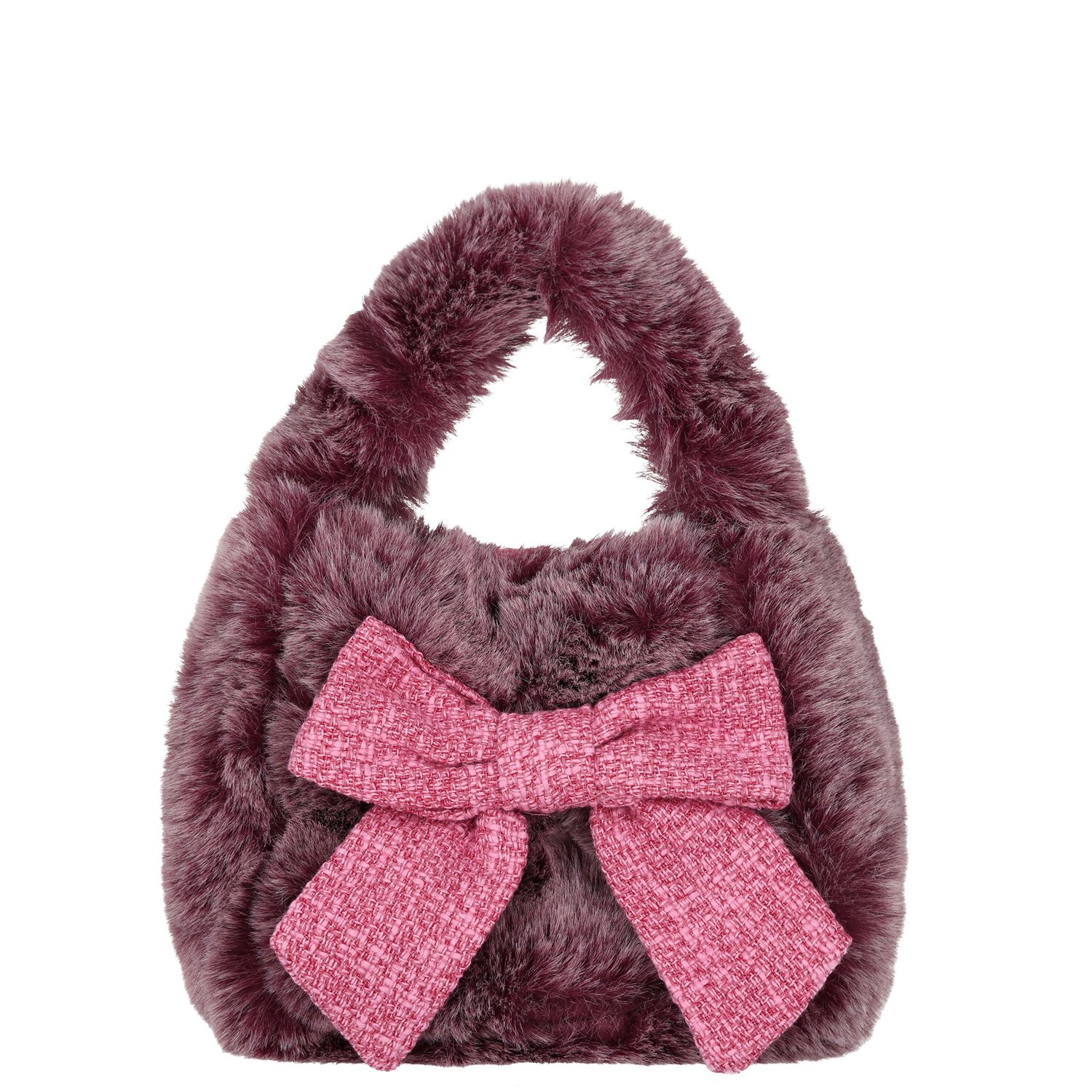 Girls Purple Faux Fur Handbag, 4, hi-res