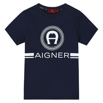Aigner Boys Navy Blue Logo T-Shirt, 3 Boys Navy Blue Logo T-Shirt
