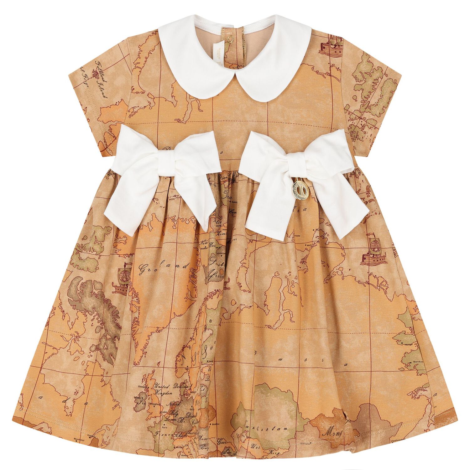Younger Girls Beige Geo Map Dress Set, 2, hi-res