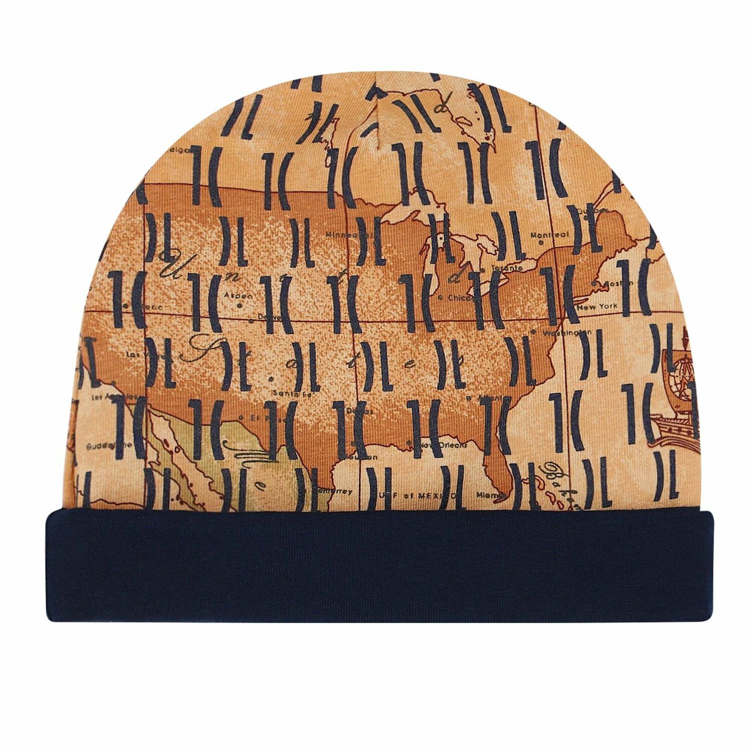 Baby Boys Navy & Beige Geo Map Hat, 1, hi-res