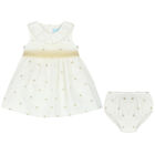 Younger Girls Ivory & Gold Spot Dress, 1, hi-res