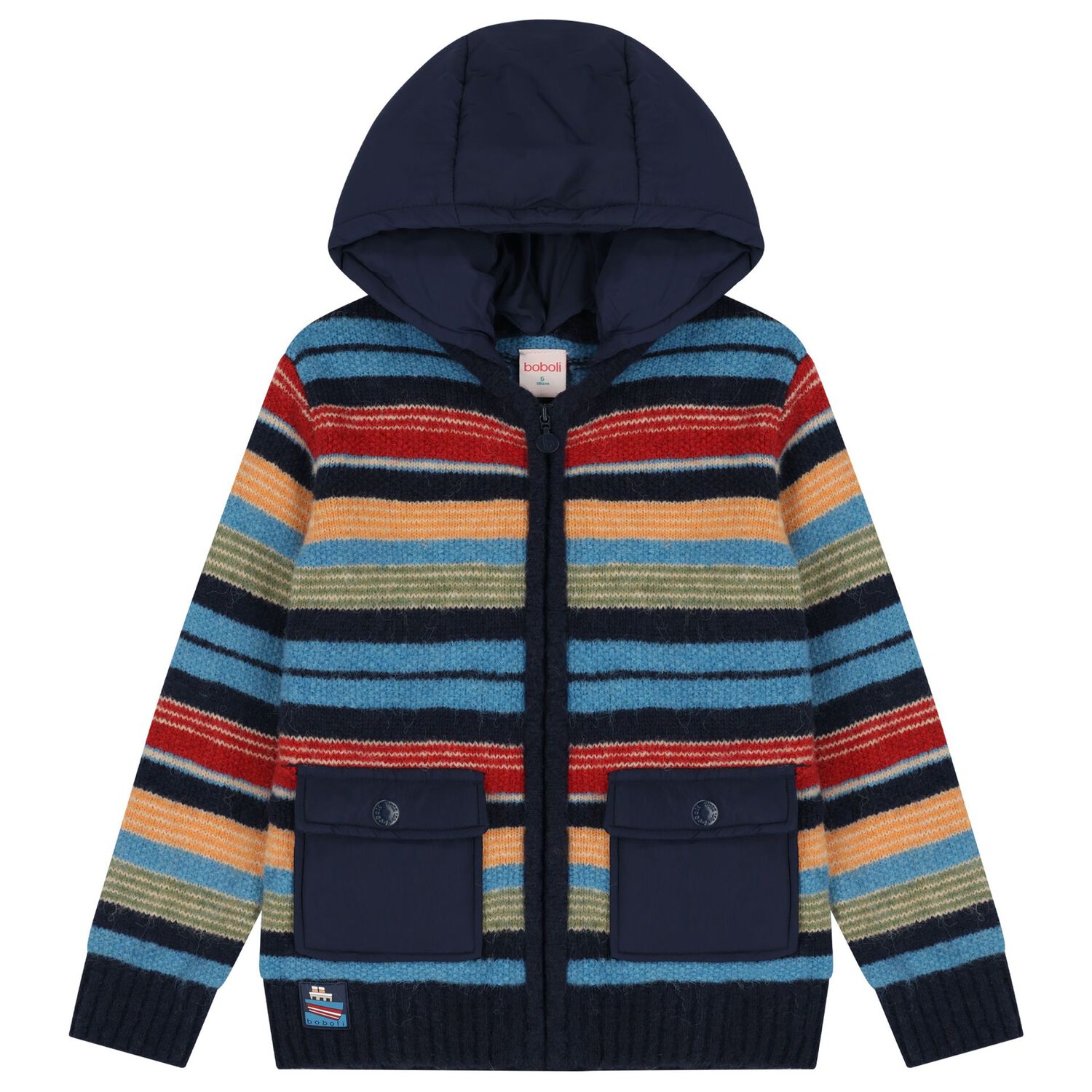Boys Multi-Coloured Striped Jacket, 1, hi-res
