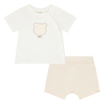 Baby Boys Ivory & Beige Shorts Set