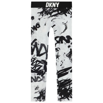 Girls Black & White Graffiti Logo Leggings