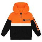Boys Orange & Black Logo Hooded Zip Up Top, 1, hi-res