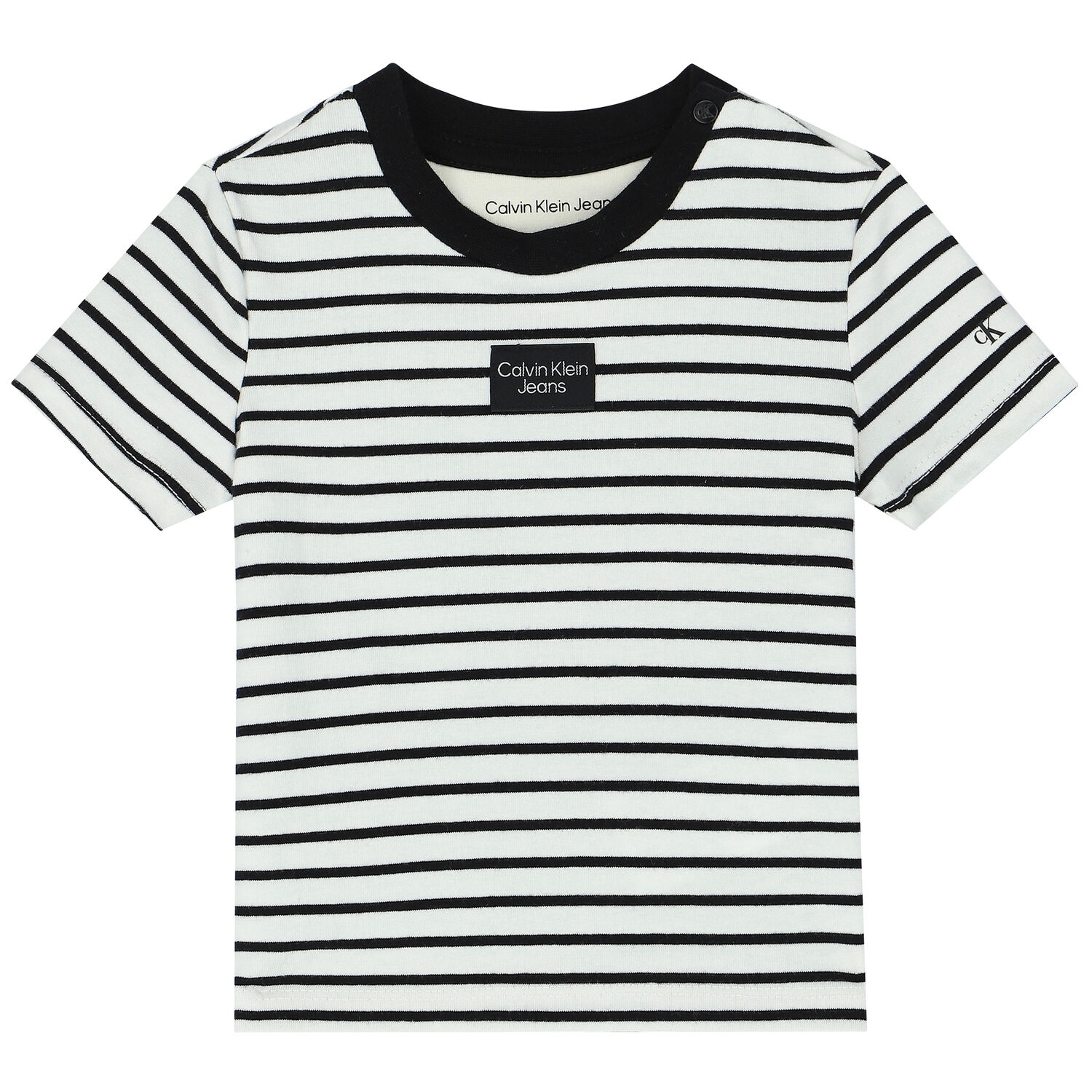 Baby Boys White & Navy Striped T-Shirt, 1, hi-res