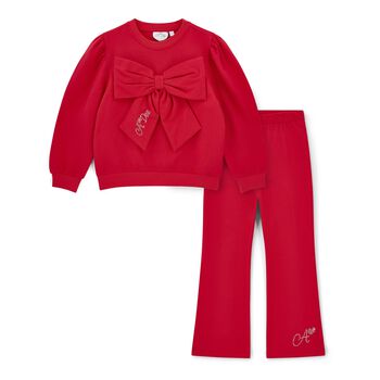 Girls Red Logo Bow Trouser Set