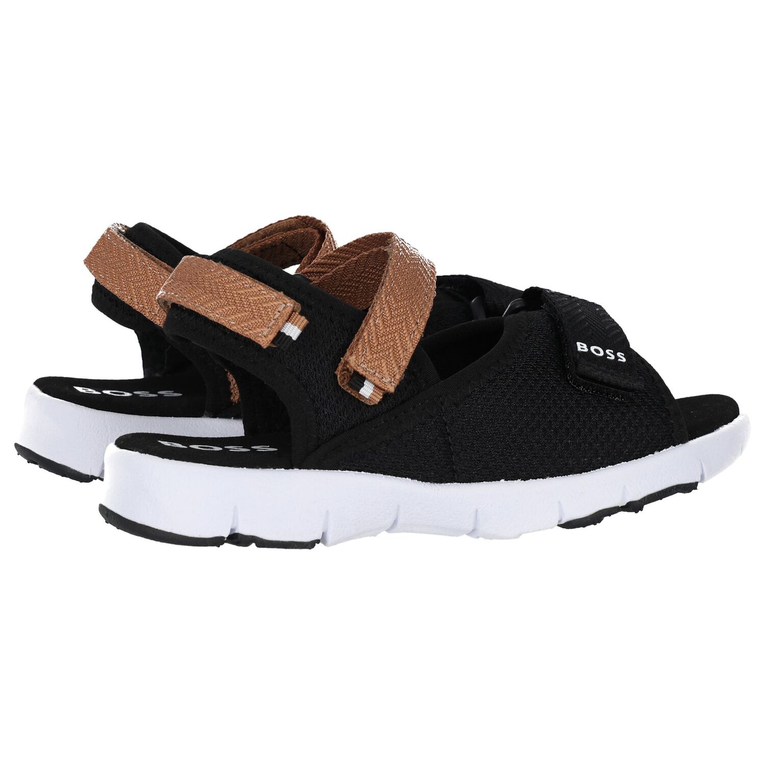 Boys Black& Beige Logo Sandals, 1, hi-res image number null