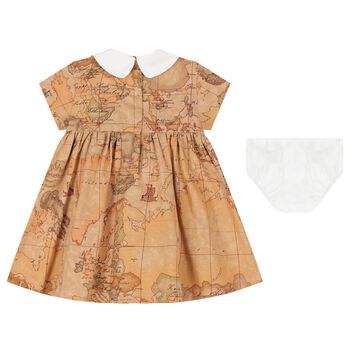 Younger Girls Beige Geo Map Dress Set