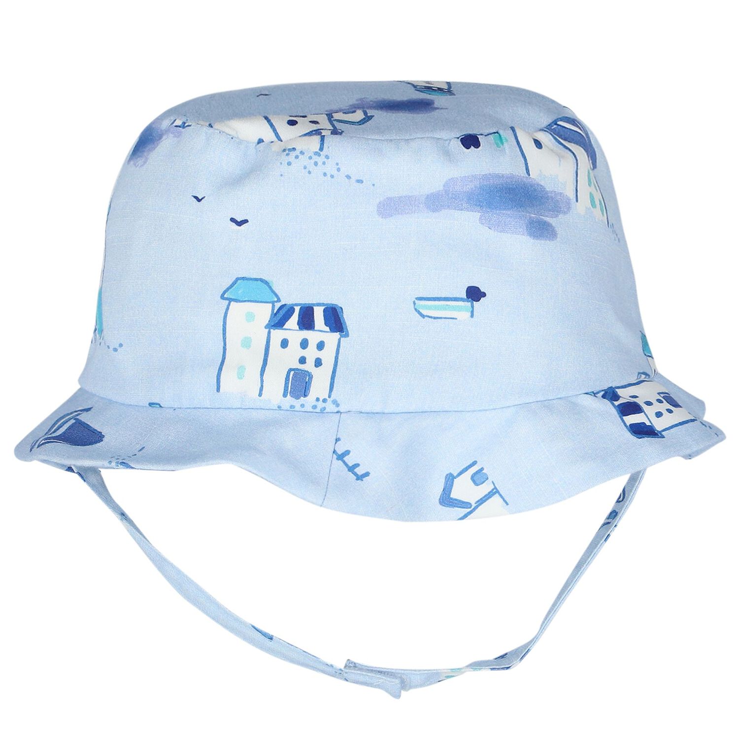 Baby Boys Blue & White Dungaree & Hat Set, 2, hi-res image number null