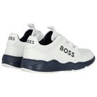 Boys White Logo Trainers, 1, hi-res