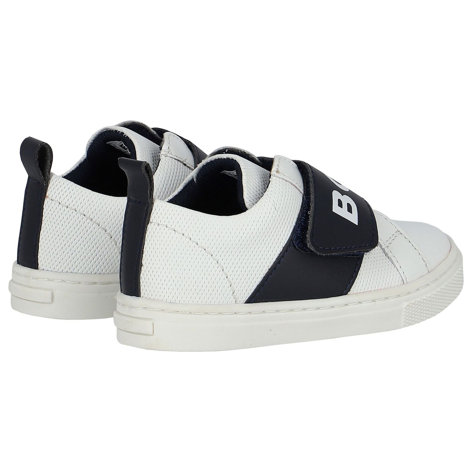 Boys White & Navy Blue Logo Trainers, 1, hi-res image number null