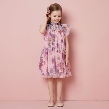 Girls Pink & Purple Floral Tulle Dress