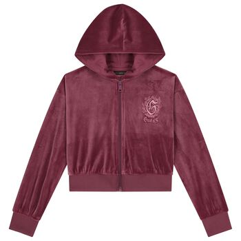 Girls Pink Logo Hooded Zip Up Top