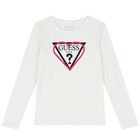Girls White Logo Long Sleeve Top, 3, hi-res