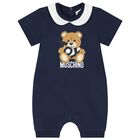 Navy Blue Teddy Bear Logo Baby Romper, 1, hi-res