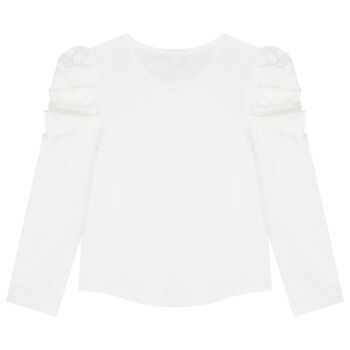 Girls White Bow Long Sleeve Top