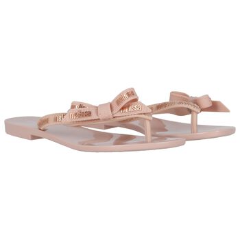 Girls Pink Logo Bow Flip Flops
