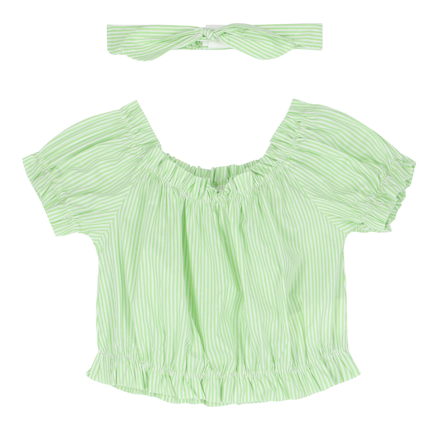 Girls Green & White Striped Top Set, 1, hi-res image number null