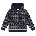 Girls Navy Logo Hooded Top, 1, hi-res