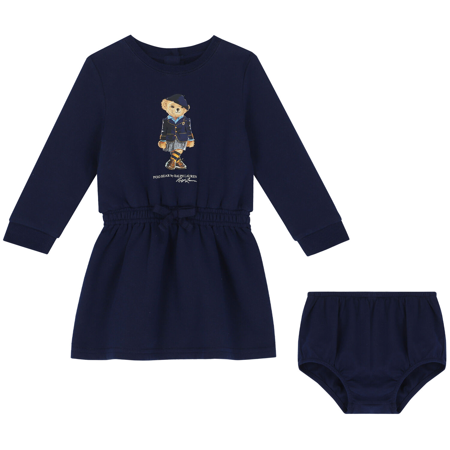 Baby Girls Navy Bear Dress Set, 1, hi-res