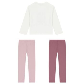 Girls White & Pink Leggings Set