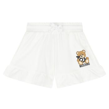 Girls White Teddy Bear Shorts