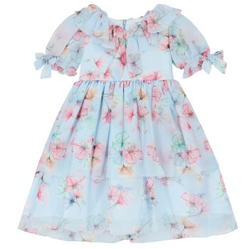 Girls Blue Floral Chiffon Dress