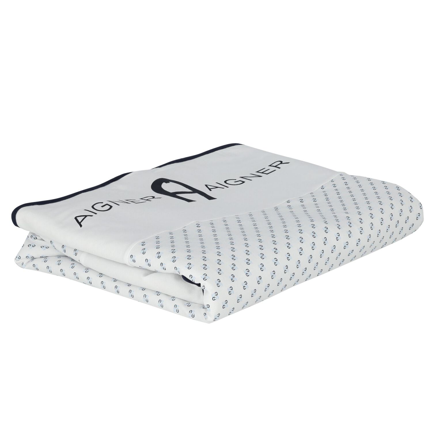 Baby Boys White & Navy Blue Logo Blanket, 3, hi-res