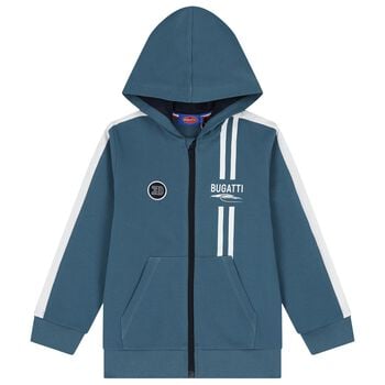 Boys Blue Logo Hooded Zip Up Top