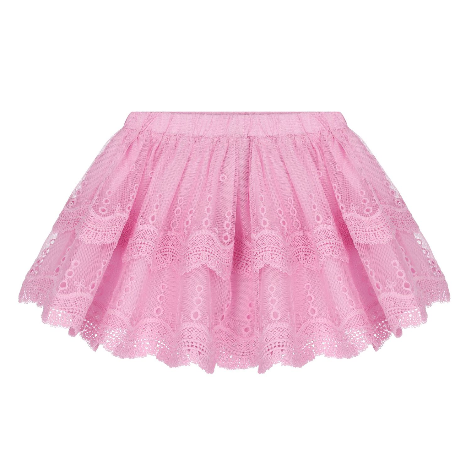 Younger Girls White & Pink Tulle Skirt Set, 1, hi-res
