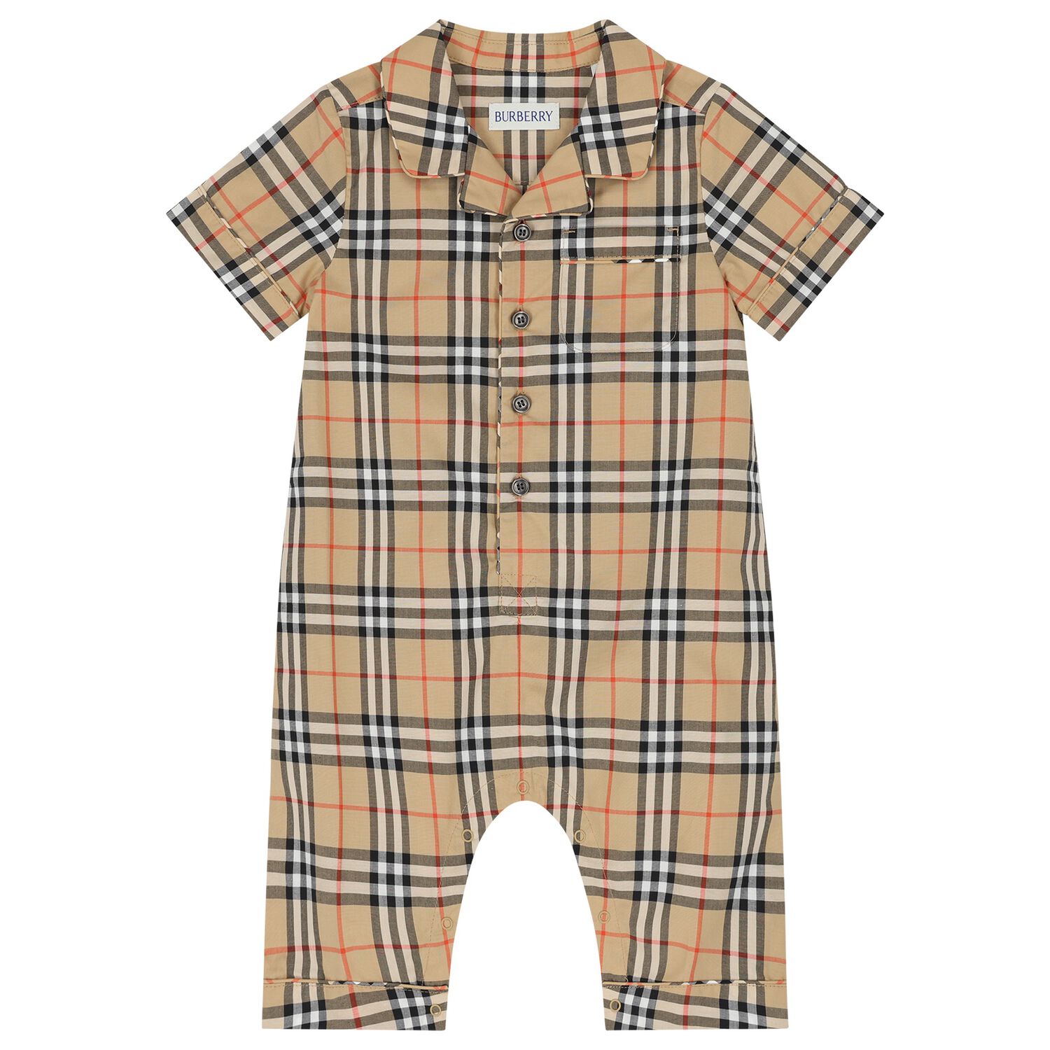 Baby Boys Beige Check Romper, 1, hi-res