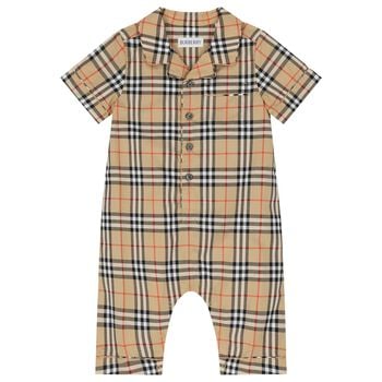 Baby Boys Beige Check Romper