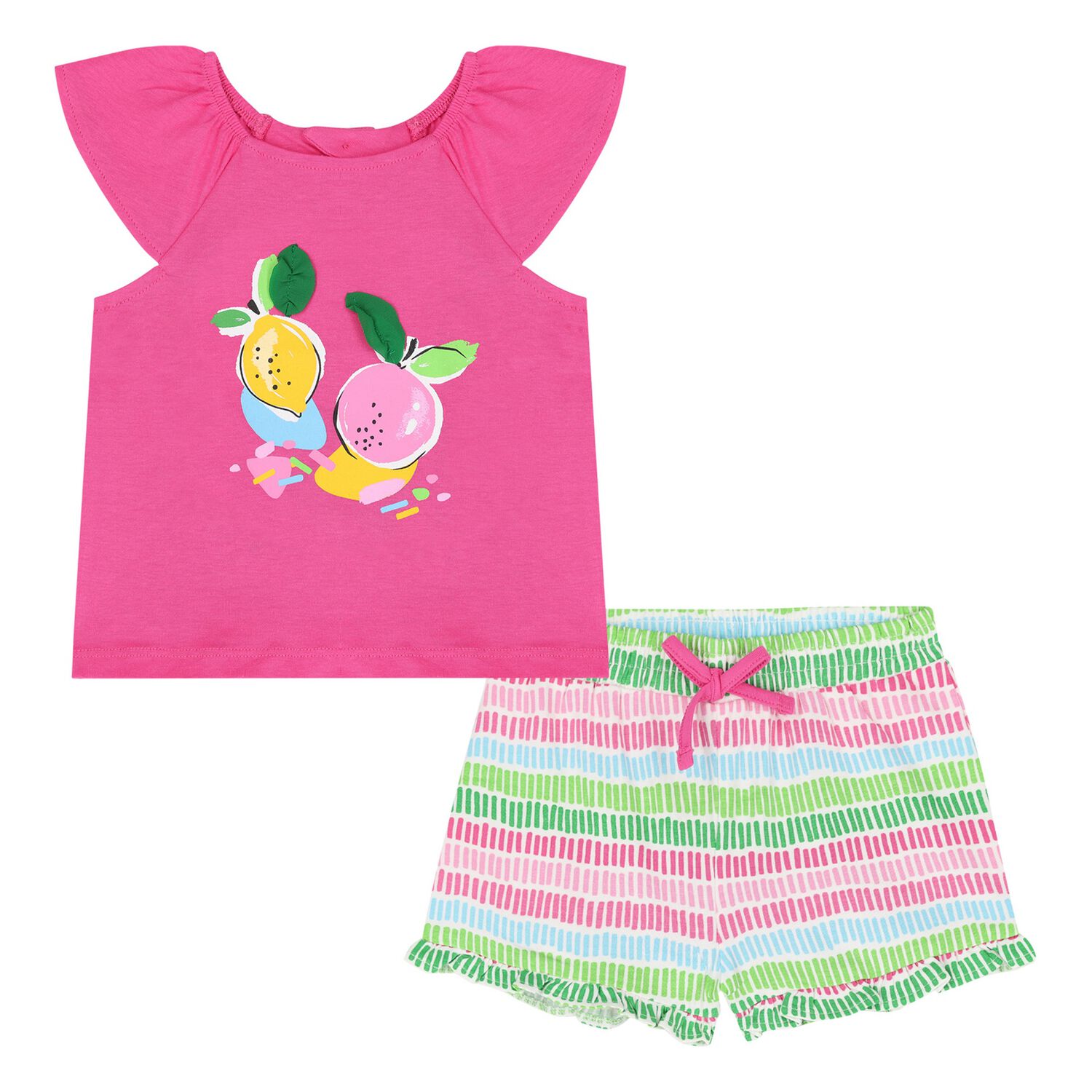 Younger Girls Pink & Green Shorts Set, 1, hi-res