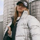 Girls Silver & Black Logo Reversible Puffer Jacket, 1, hi-res