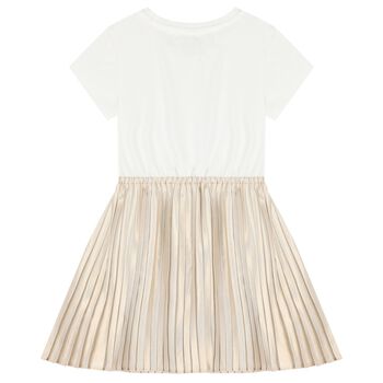 Girls Ivory & Gold Logo Dress
