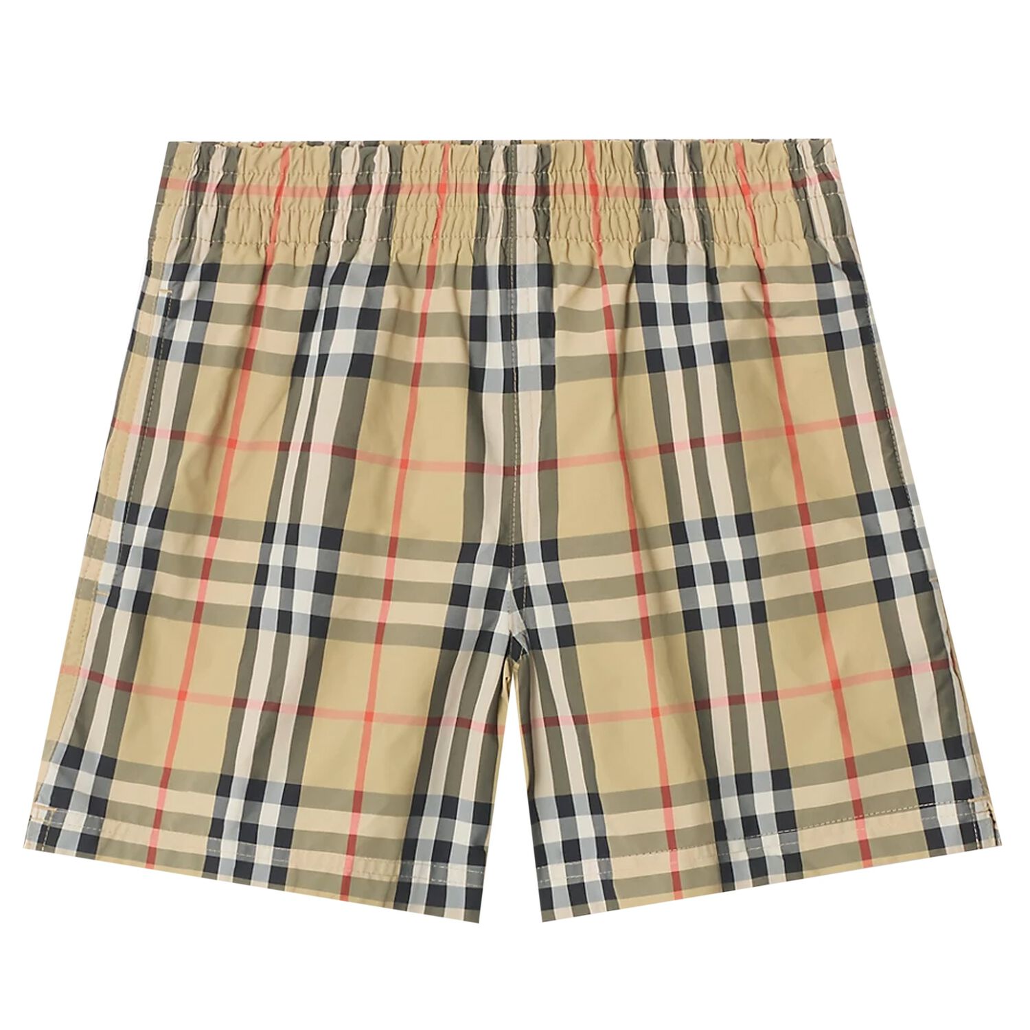 Boys Beige Check Swim Shorts, 1, hi-res