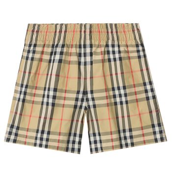 Boys Beige Check Swim Shorts
