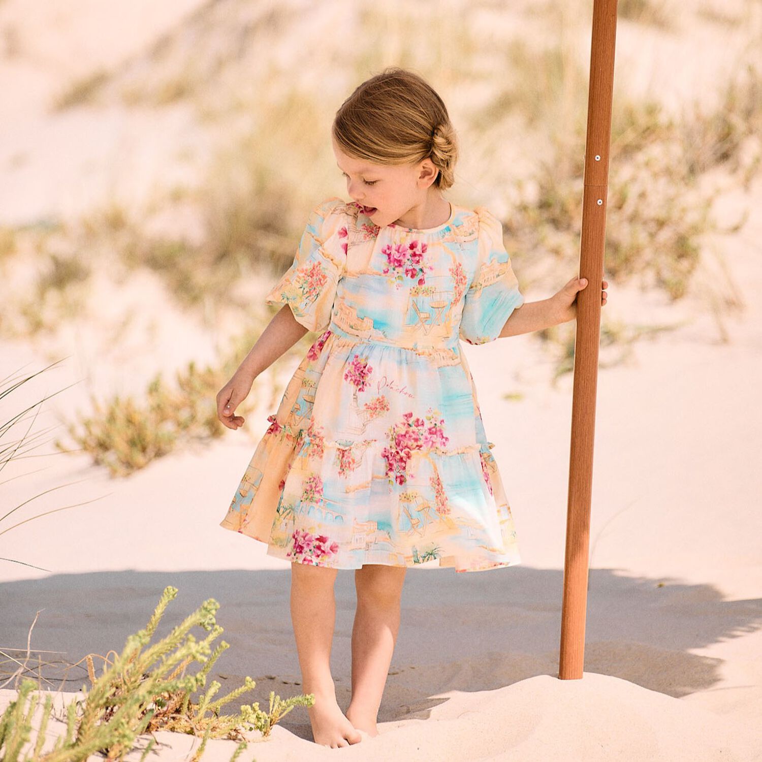 Girls White Floral Dress, 1, hi-res