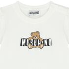 Younger Girls White Teddy Bear Logo Dress, 1, hi-res