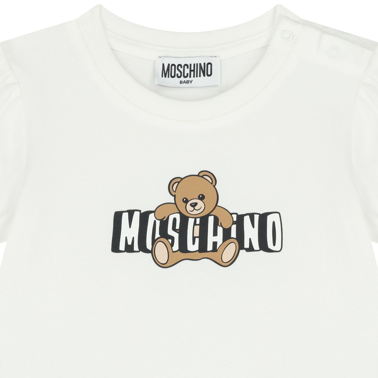 Younger Girls White Teddy Bear Logo Dress, 1, hi-res