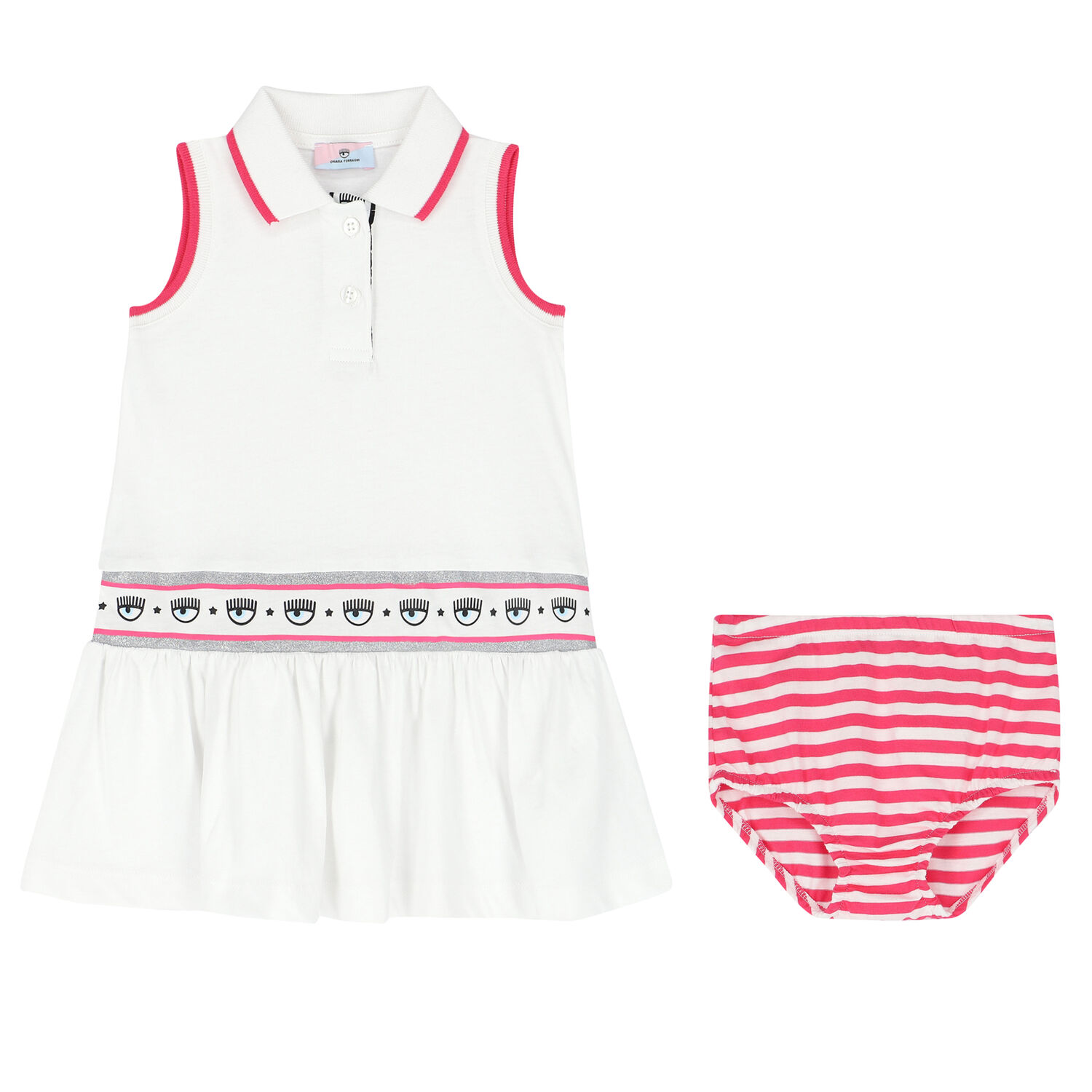 Younger Girls White & Pink Logo Polo Dress Set, 1, hi-res image number null
