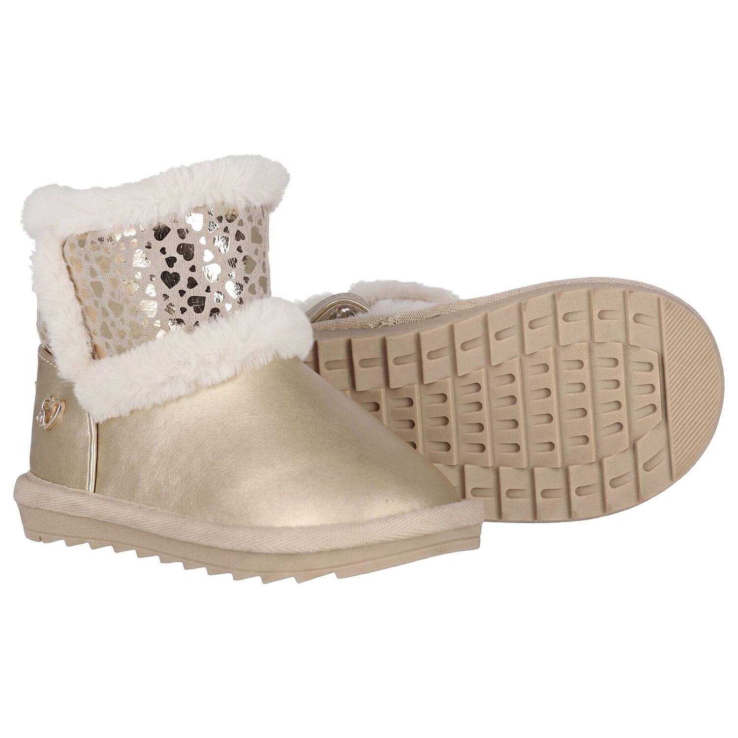 Younger Girls Gold Faux Leather Boots, 3, hi-res