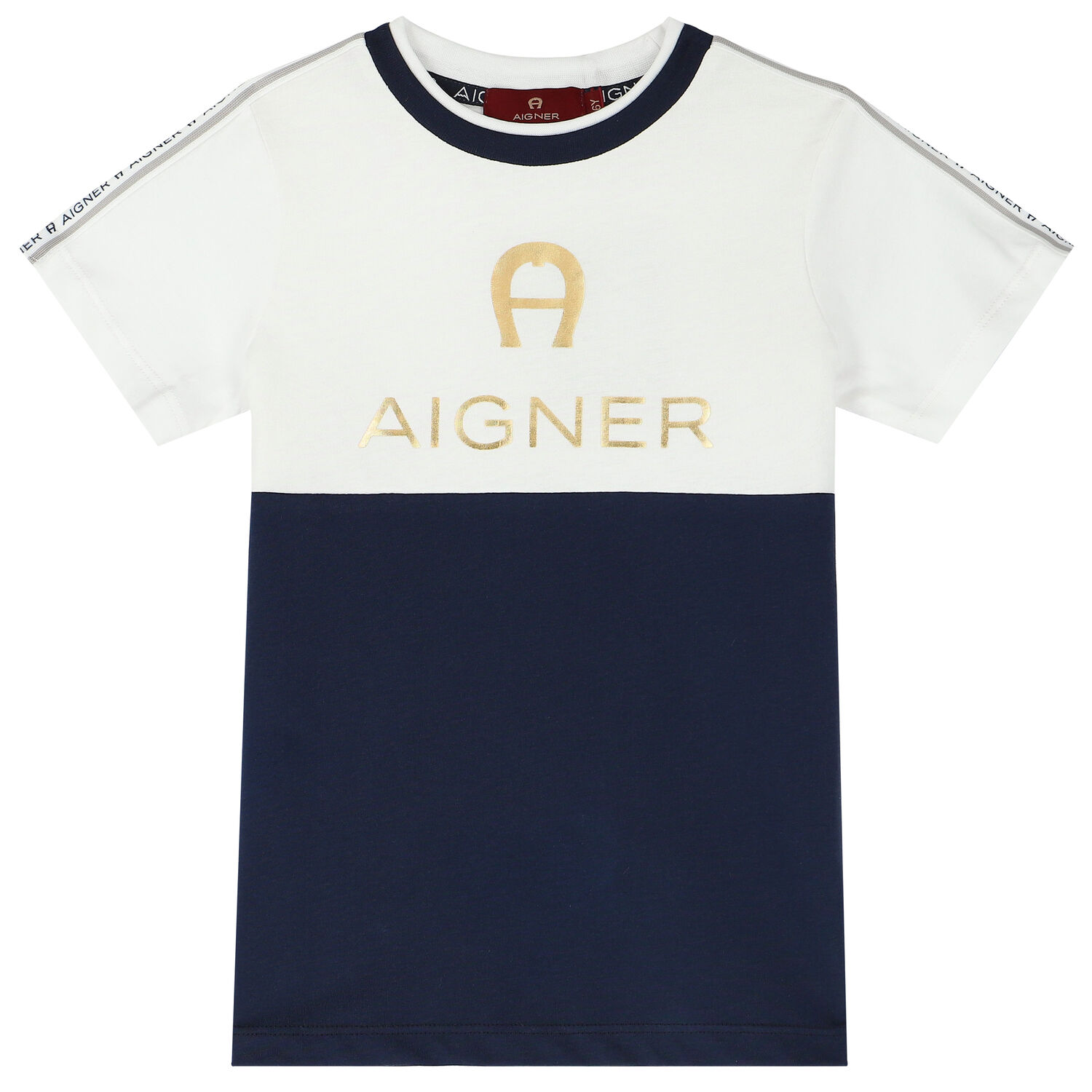Boys White & Navy Logo T-Shirt, 2, hi-res