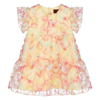 Younger Girls Yellow & Pink Logo Floral Tulle Dress
