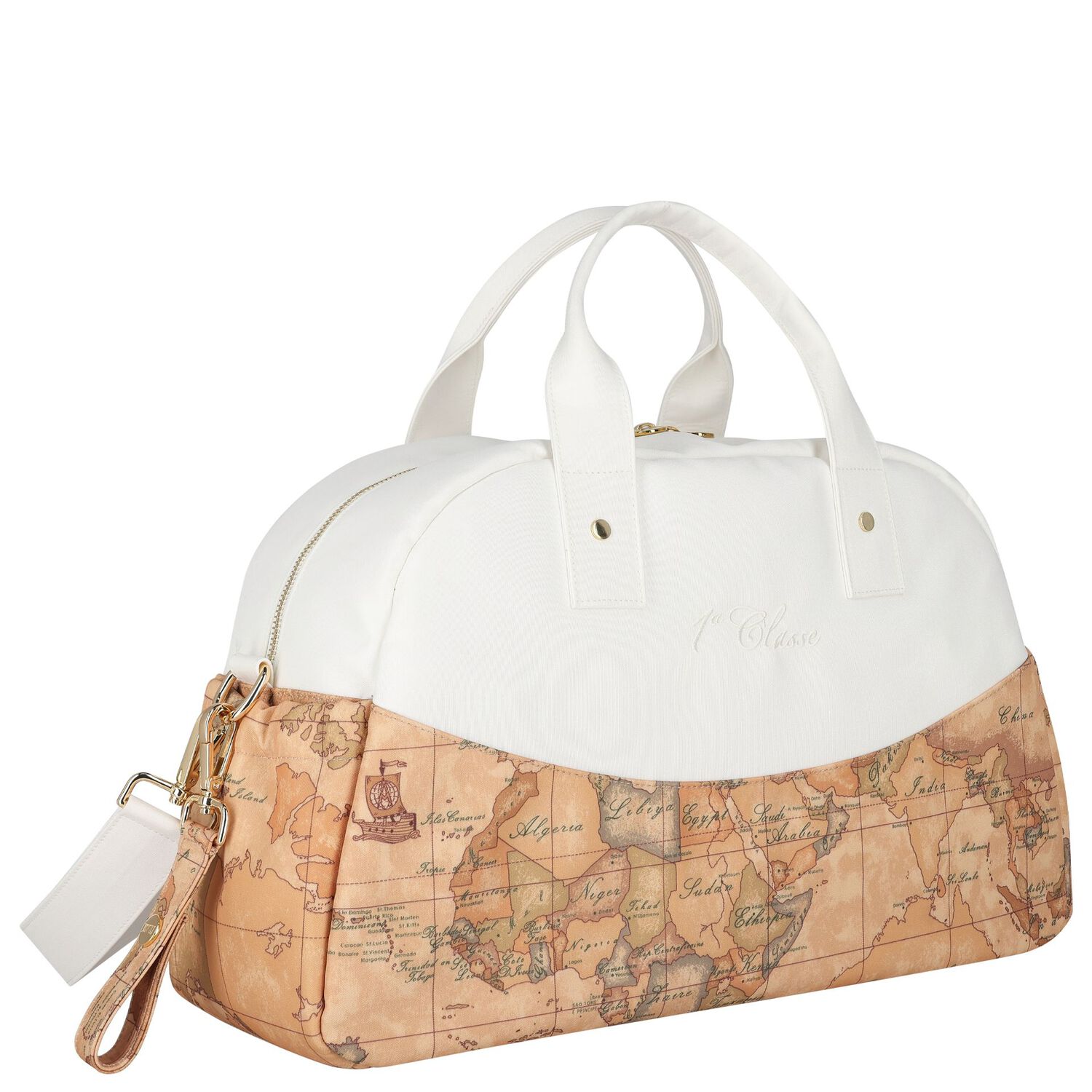 White & Beige Geo Map Baby Changing Bag , 1, hi-res