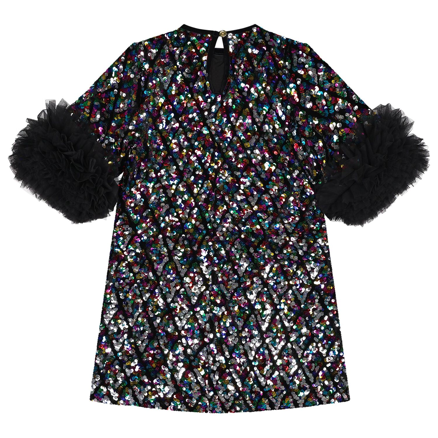 Girls Black Sequin & Ruffled Tulle Meryl Dress, 1, hi-res