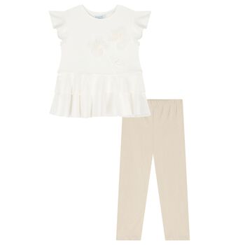 Girls White & Gold Leggings Set